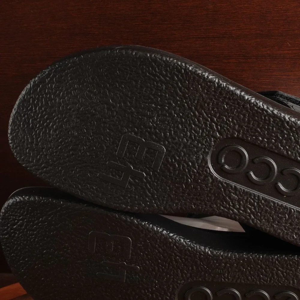 Ecco Sandals Mens SZ EU 43 US 9-9.5 BLK Flowt Leather Comfort Adjustable Shoes